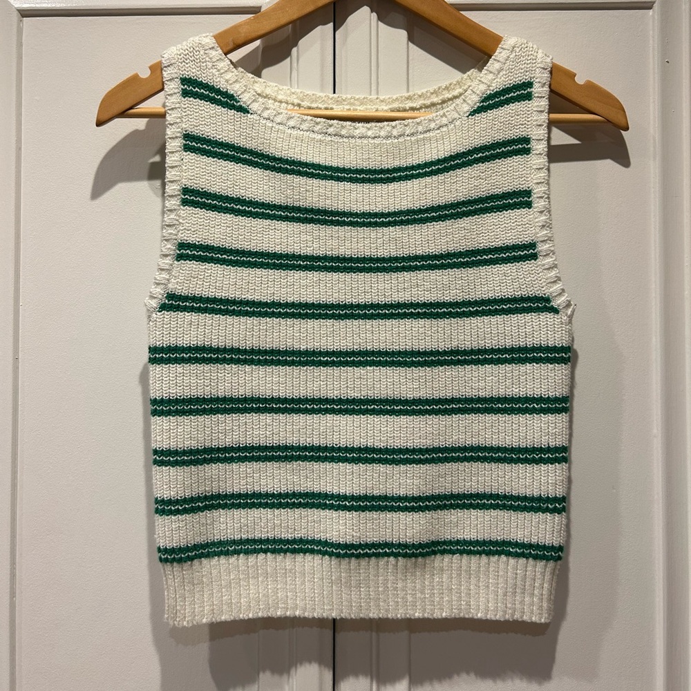 Song of Style. Super Cute, Soft, Green & Ivory Striped Knit Tank Top. Size S